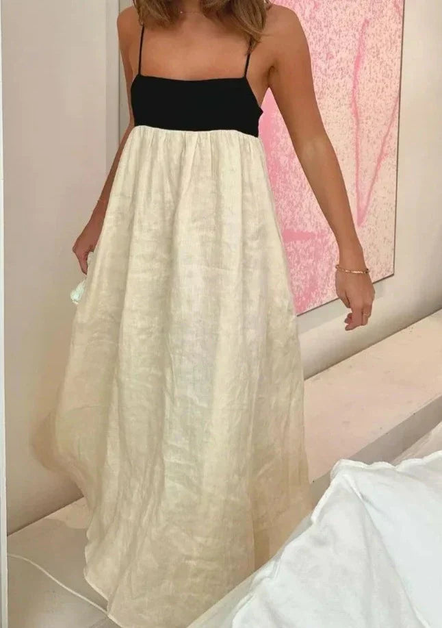 Contrast Color Block Open Back Long Dress