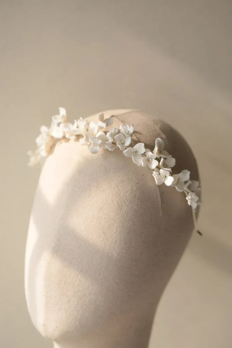 Porcelain Flower Headband Hairband For Bride Silver Color Headpiece Headdress Headwear Bridal Jewelry Wedding Hair Accessories