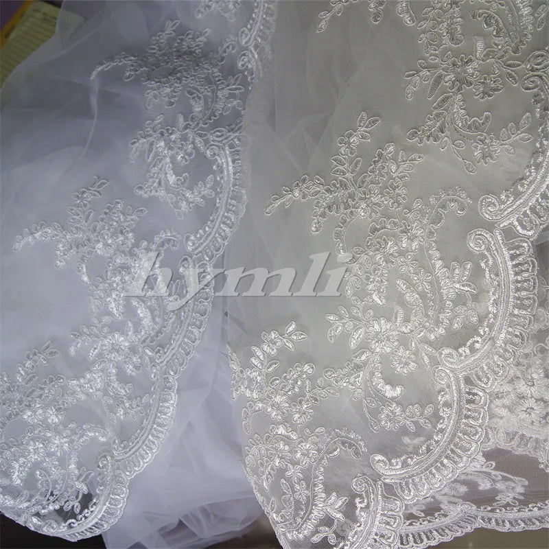 Cathedral Length Long Wedding Veil with Metal Comb Lace Bridal Veil in White Off-White And Ivory for Brides - View 2 | VelvetHem