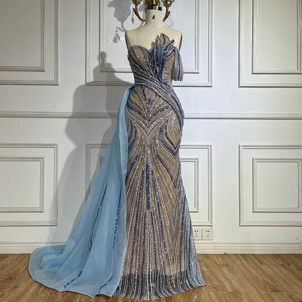 Zapdress Blue Strapless Mermaid Beaded Evening Dresses with Skirt Formal Party Gwons for Women DLA72662 Customized (ZD17189)