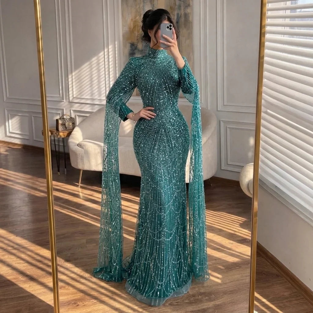 Zapdress White High Neck Long Sleeve Mermaid Evening Dress 2026 Party Gowns for Women DLA72591 Customized (ZD17255)