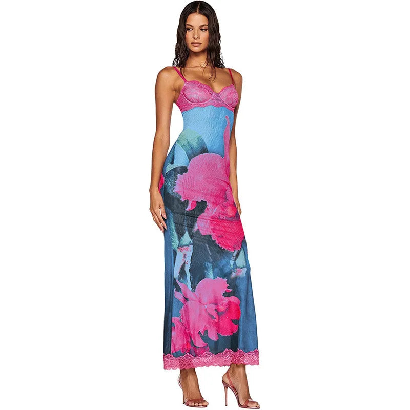 Spaghetti Strap Printed Long Dress