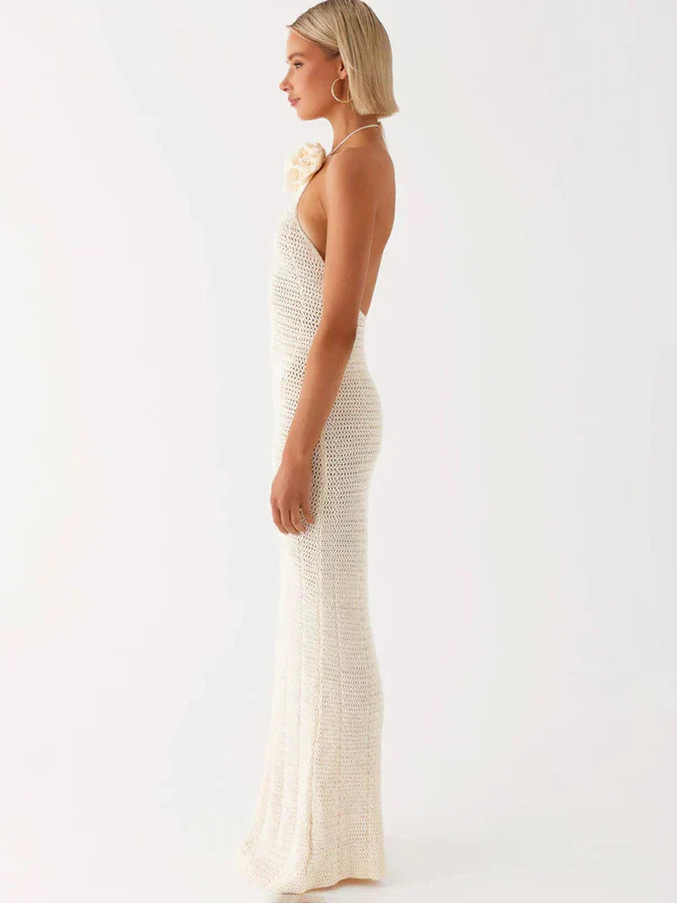 Knitted Crochet Slim Halter Beachwear Cover - Up Dress