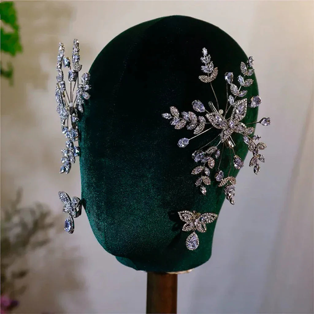 Leaf Hair Pin Clip Rhinestones Zirconia Head Piece For Bride Women Silver Color Hairpin Wedding Accessories Bridal Jewelry