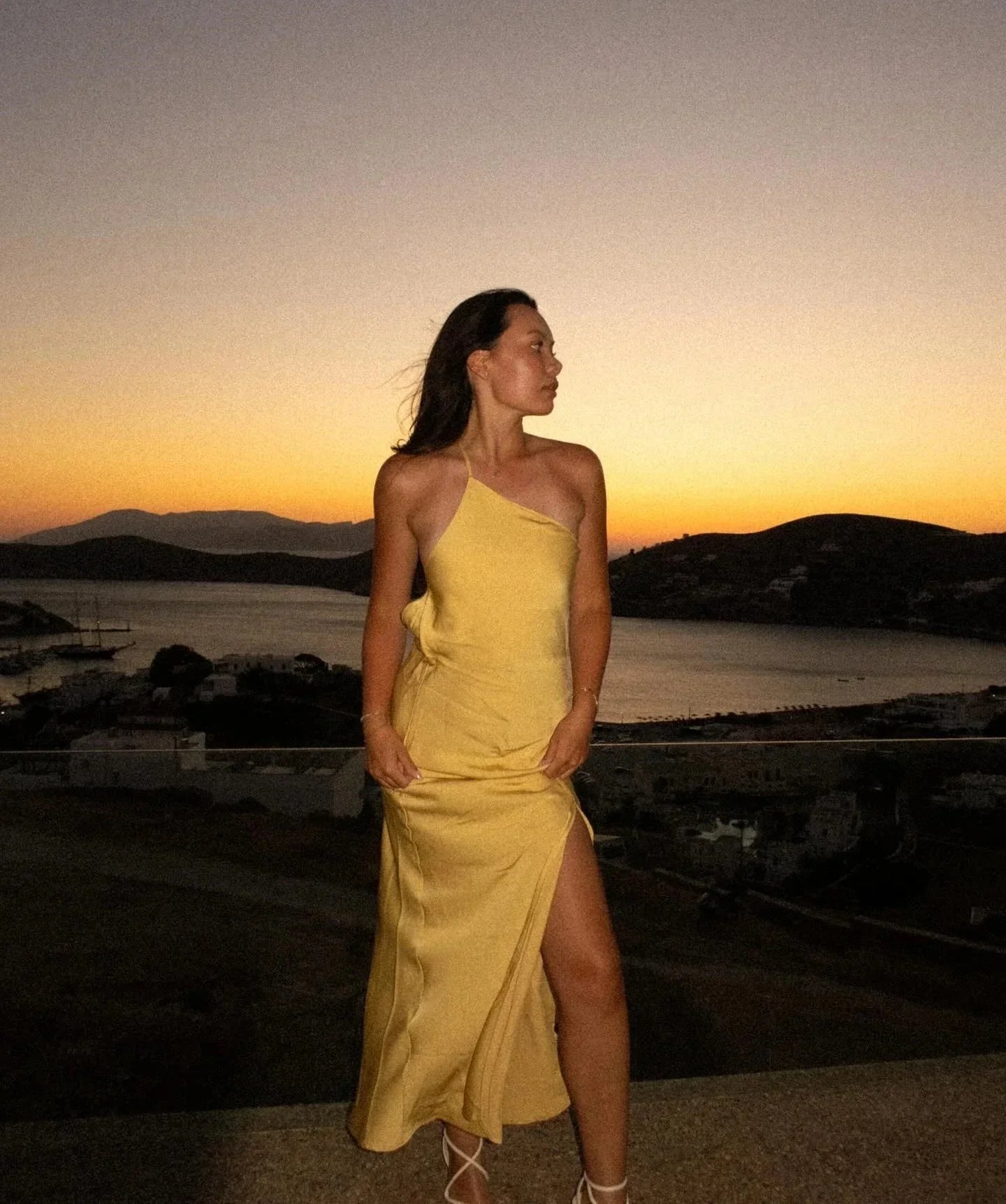 Backless Satin Slant Shoulder Solid Slit Long Dress