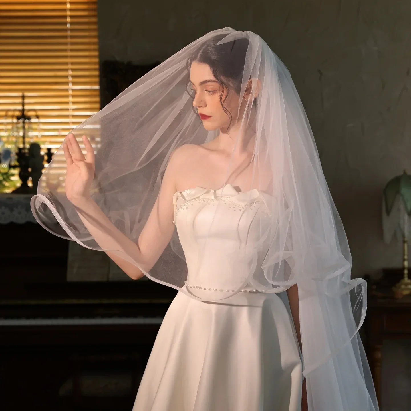 White Bridal Veil With Comb Wedding Veils For Brides Evening Dinner Party Dress Women Girl Gifts Hair Accessories Jewelry
