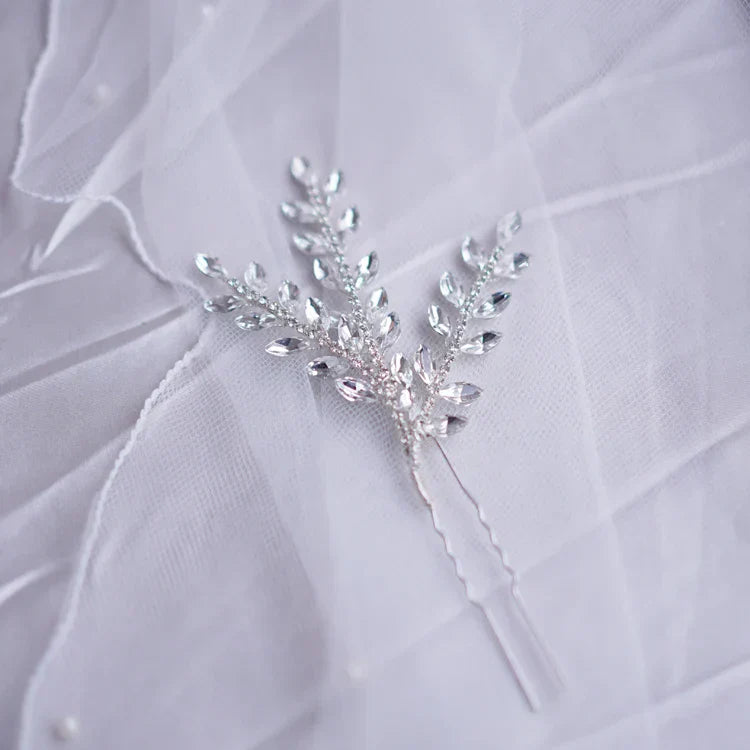Crystal Rhinestones Hair Pin Clip Leaf Hairpin For Brides Bridesmaids Silver Color Head Piece Wedding Accessories Bridal Jewelry