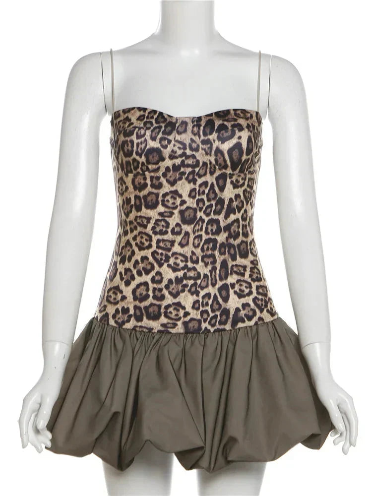 Leopard Print Patchwork Mini Dress
