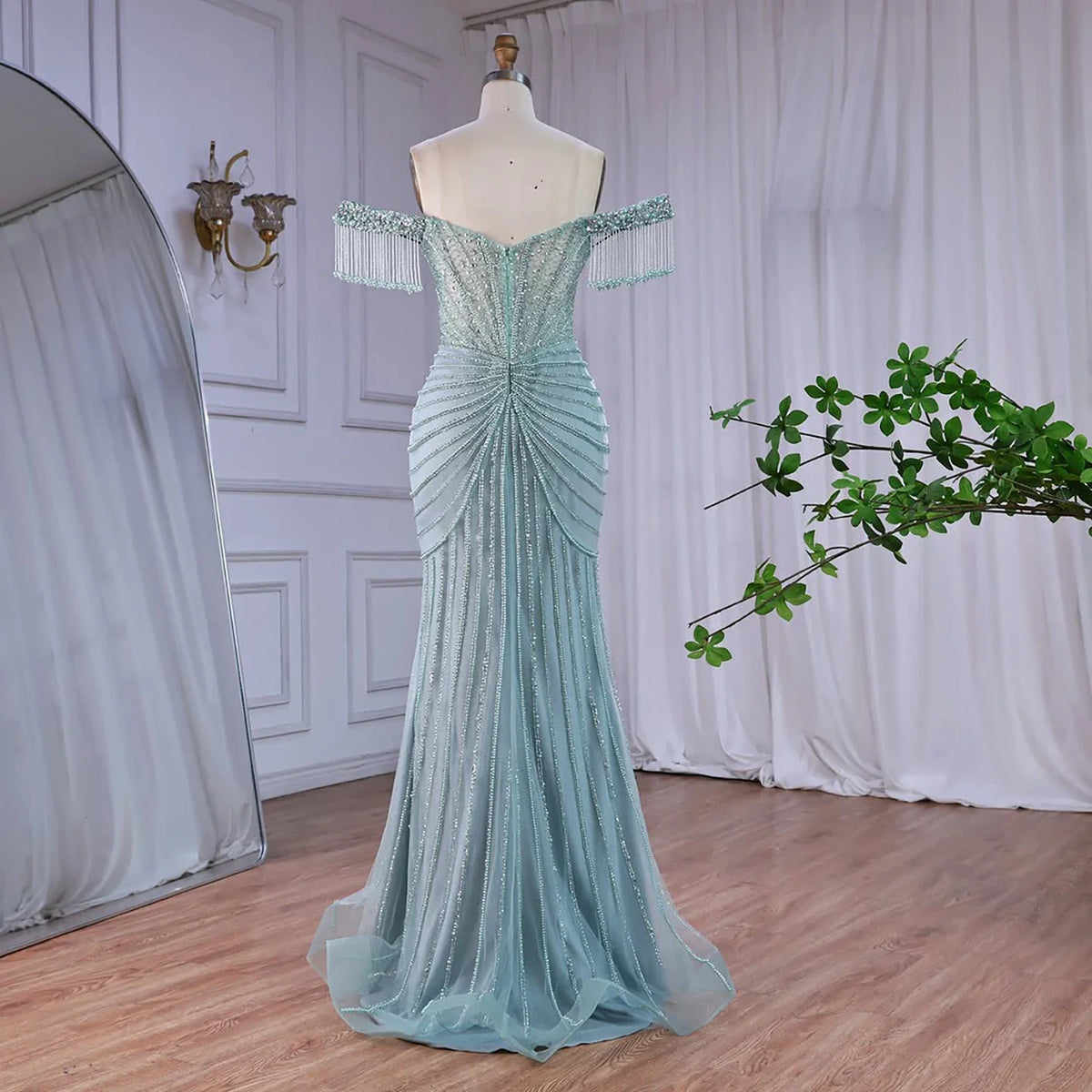 Zapdress Red Mermaid Beaded Pearl Off-Shoulder Evening Gown 2026 High End Couture Party Dress for Women Customized DLA73148A (ZD17309)