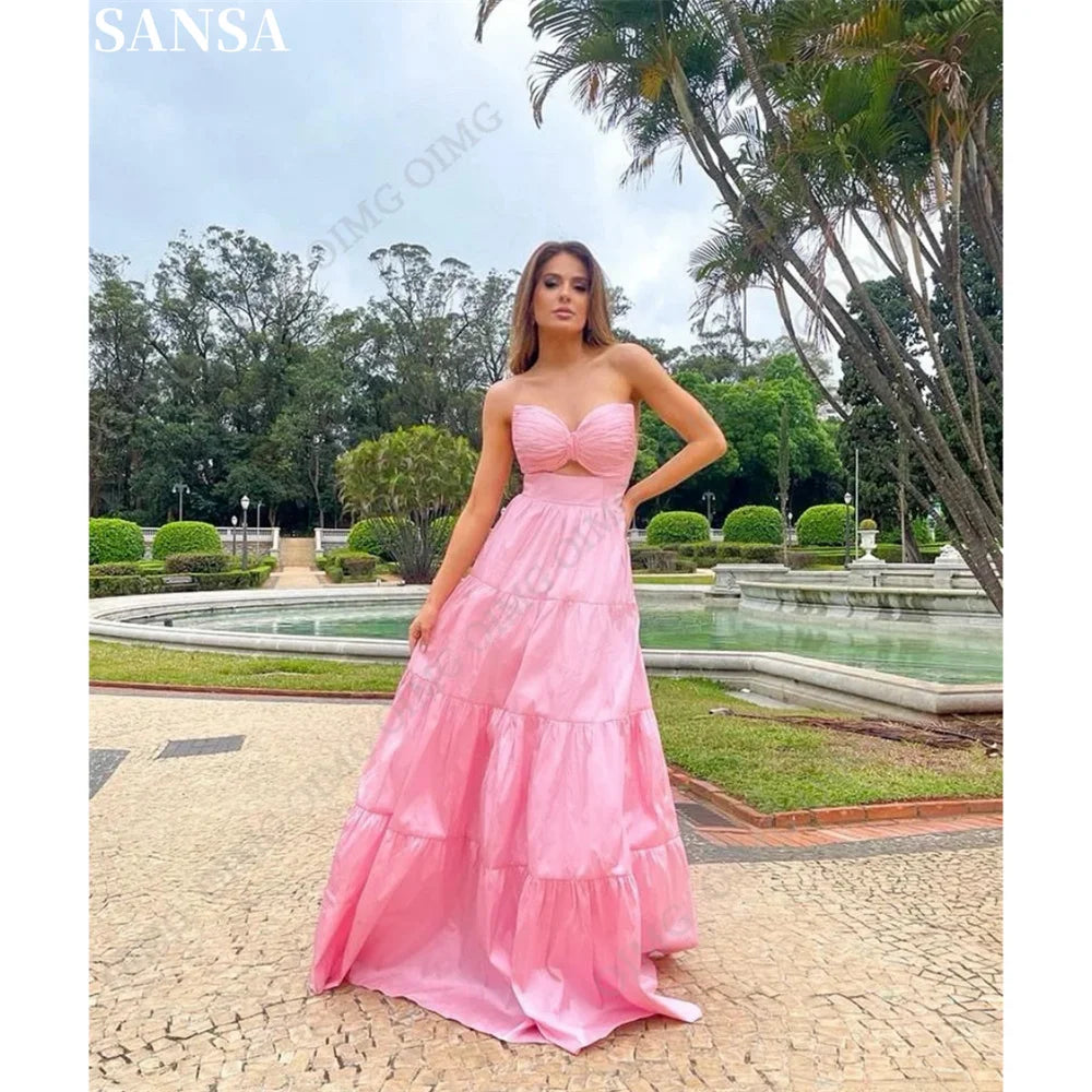 Taffeta Pink Backless A-line Party Dress - VelvetHem