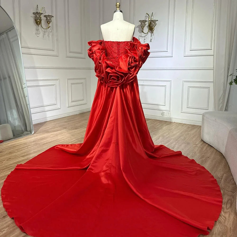 Zapdress Red Strapless Mermaid Pearls Beaded Evening Dresses with Long Cape Wedding Party Gowns 2025 DLA72585A Customized (ZD17356)