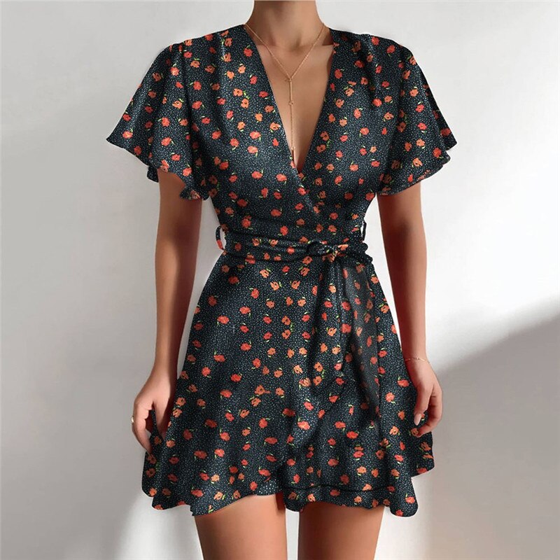 Gwen Fashionable Dress with Charming Ruffles and V-neck for Women