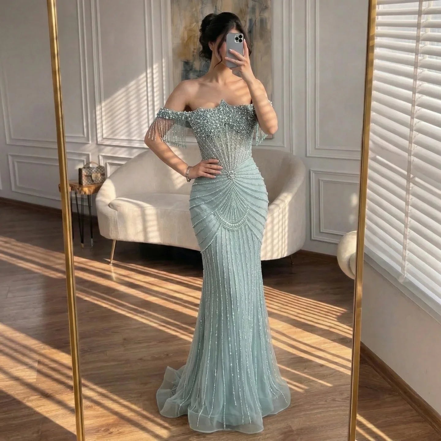 Zapdress Red Mermaid Beaded Pearl Off-Shoulder Evening Gown 2026 High End Couture Party Dress for Women Customized DLA73148A (ZD17309)