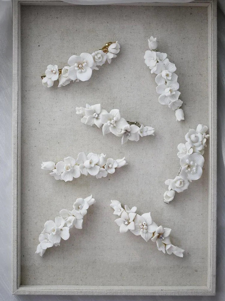 Wedding Accessories Porcelain Flower Hair Pin Clip Women Girl Hairpin For Brides Gold Silver Color Head Piece Bridal Jewelry