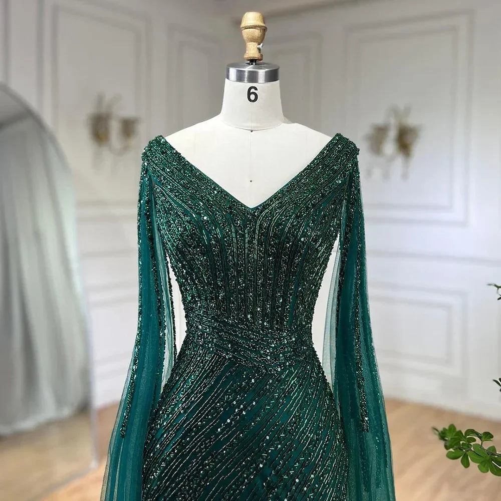 Zapdress Black Mermaid Cape Sleeves Feathers Beaded Evening Dresses Party Gowns with Split for Women DLA72216 Customized (ZD17215)