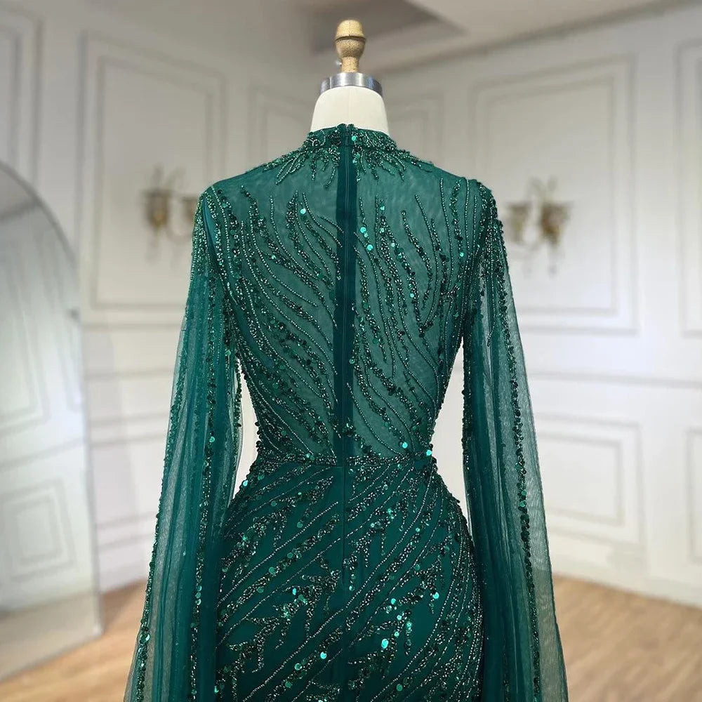 Zapdress Customized Caramel Mermaid Beaded Cape Sleeves Evening Dresses 2024 Dubai Party Gowns for Women Wedding DLA71885A (ZD17280)