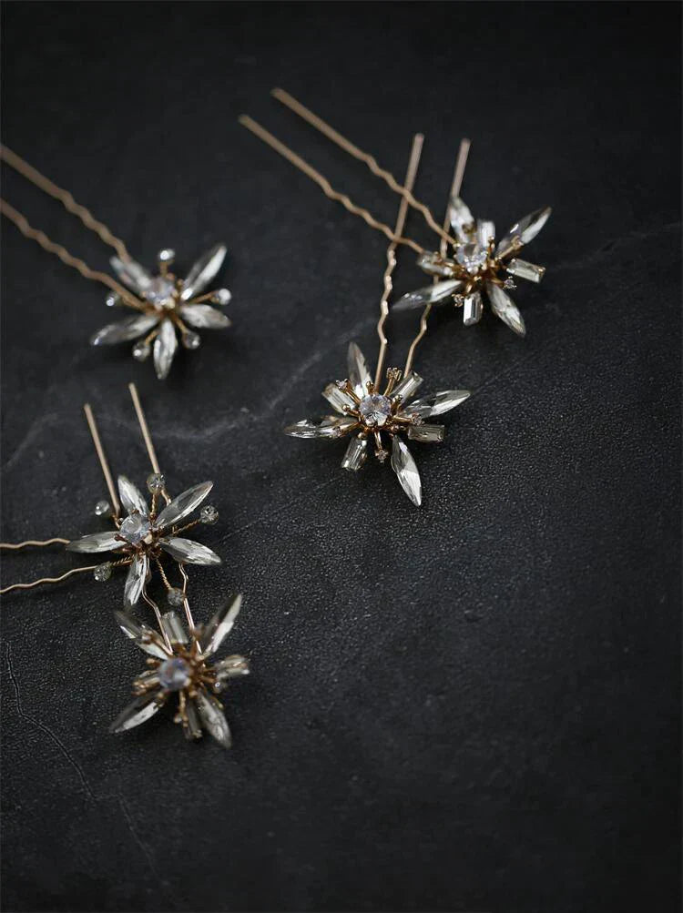 Wedding Accessories Crystal Rhinestones Hair Pins Clips Gold Color Head Pieces For Brides Bridesmaids Hairpins Bridal Jewelry