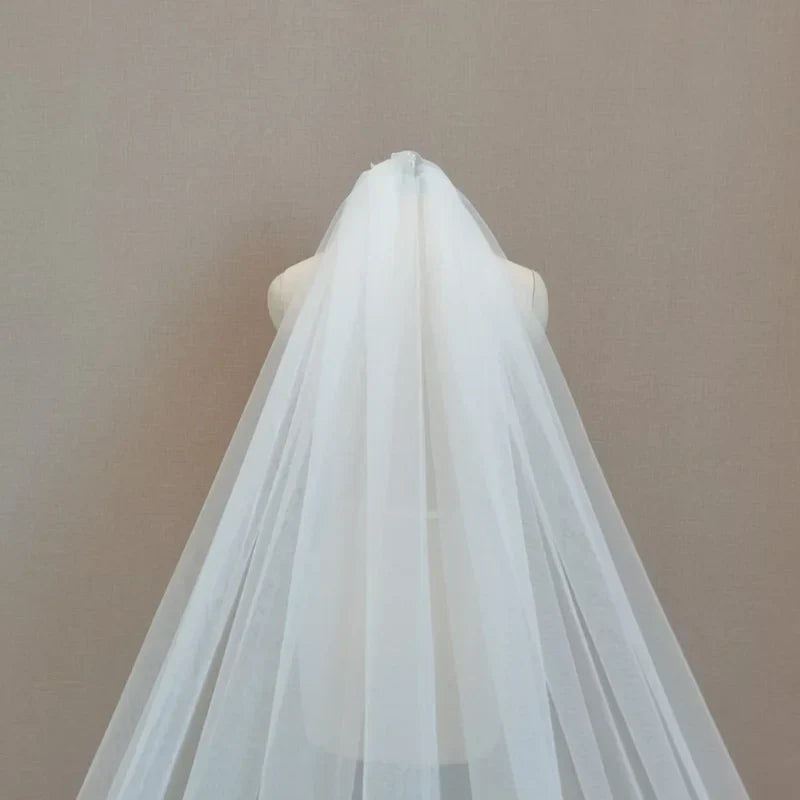 Cathedral Length Lace Applique Wedding Veil - Long Bridal Veil with Metal Comb for Brides