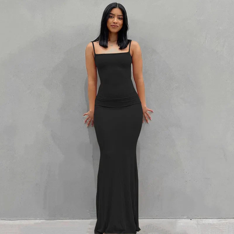 Satin Backless Bodycon Maxi Slip Dress