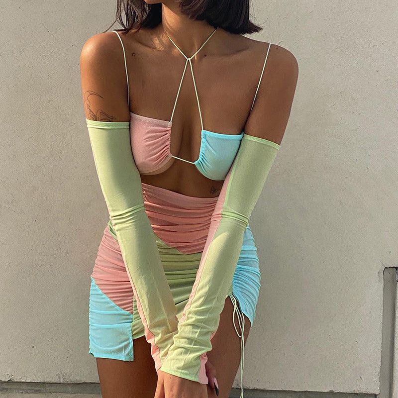 Juicy Fruit Asymmetric Ruched Mini Dress