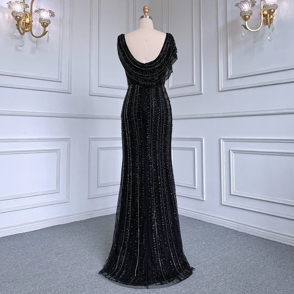 Zapdress Customized Silver Nude Beaded Mermaid Evening Dresses 2025 Elegant Party Gowns For Women Wedding (ZD17383)