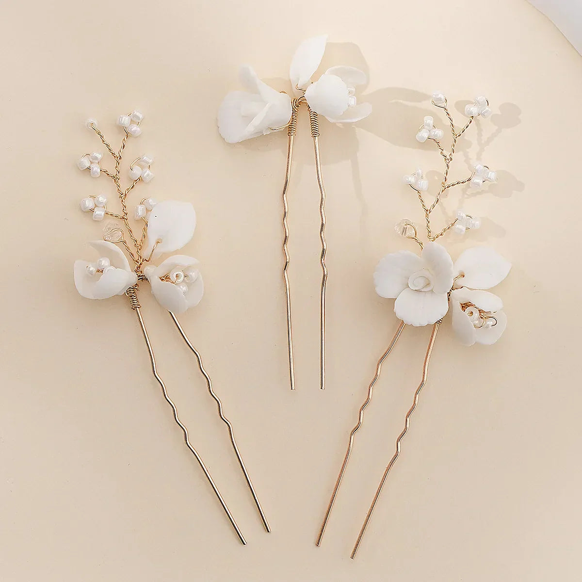 Bridal Jewelry Gold Color Hair Pin Clip Porcelain Flower Hairpin For Bride Bridesmaids Women Gift Head Piece Wedding Accessories