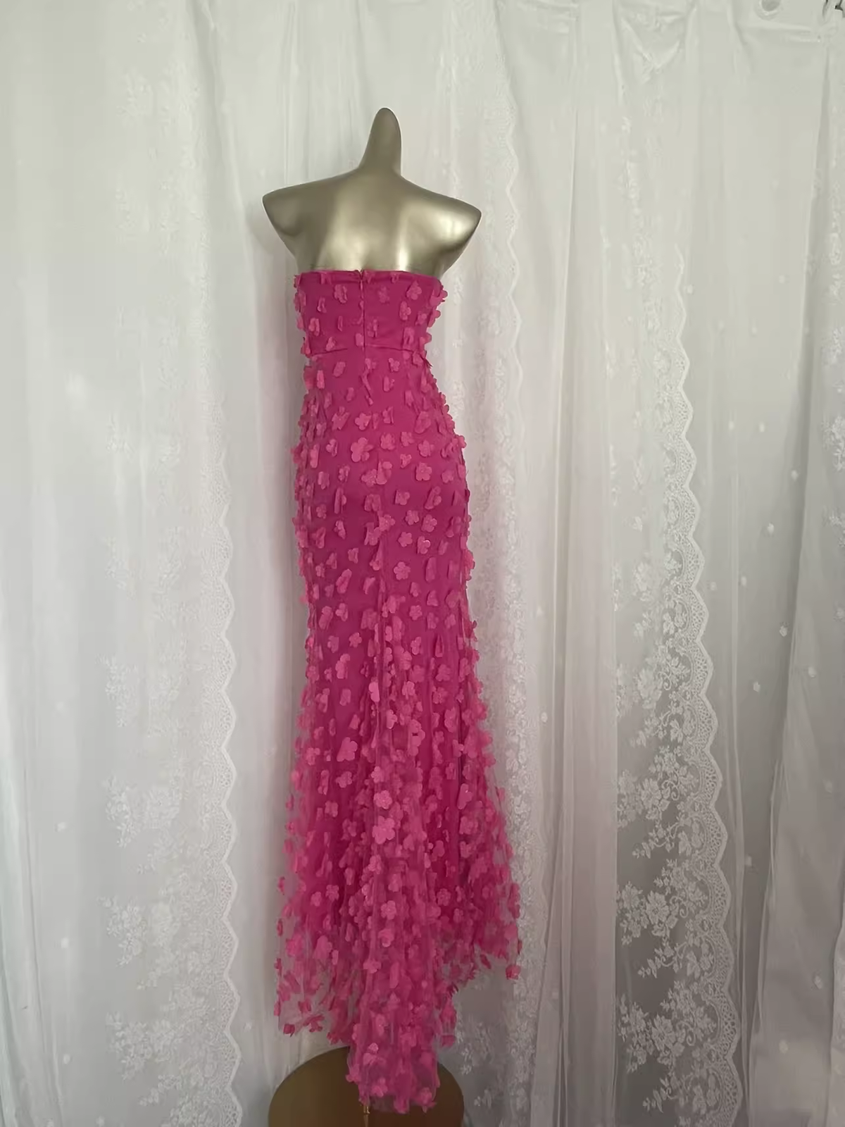 Vintage Sheath Strapless Hot Pink Vacation Dress Flowers Birthday Dresses - View 2 | VelvetHem
