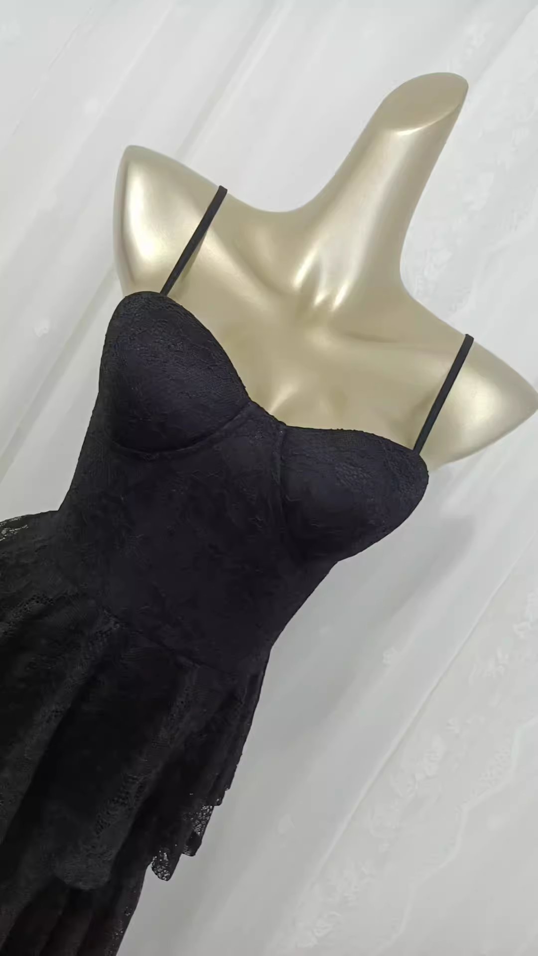 Vintage A line Spaghetti Straps Lace Vacation Black Beach Dress Long Dress - View 3 | VelvetHem