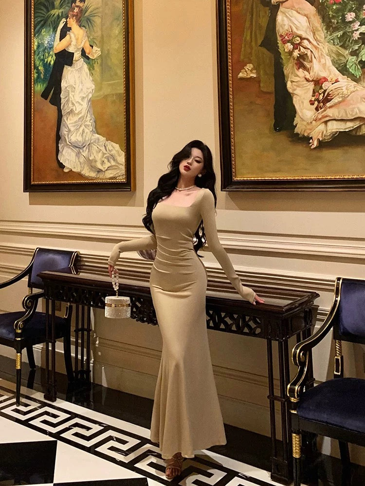 Sexy Sheath Square Neckline Long Prom Dresses Birthday Outfits Evening Gown - View 5 | VelvetHem