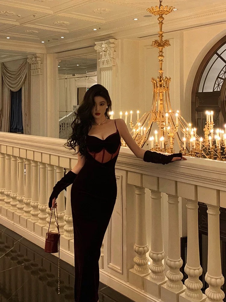 Gorgeous Mermaid Spaghetti Straps Date Night Dress Burgundy Velvet Long Prom Dresses Birthday Outfits