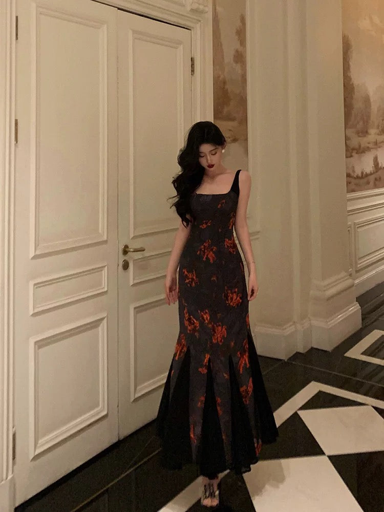 Classy Sheath Straps Black Floral Prom Dresses Birthday Outfits Evening Gown - View 5 | VelvetHem