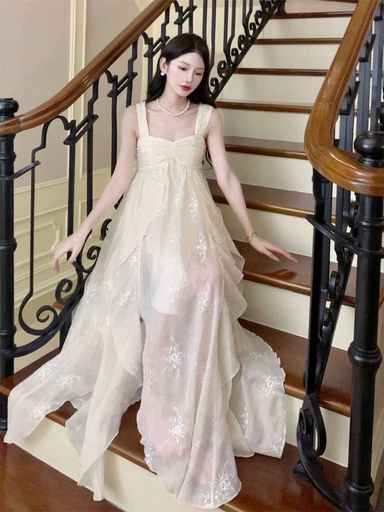 Sexy French High Low Square Neckline Christmas Dress Ivory Birthday Dresses Birthday Outfits