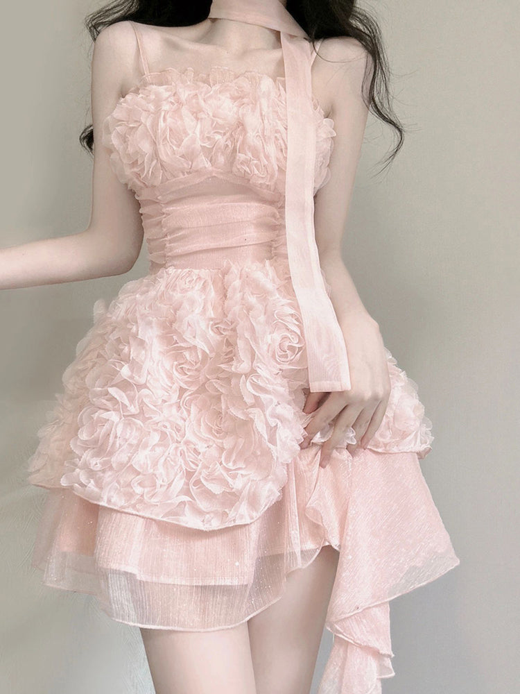 Cute A line Spaghetti Straps Pink Chiffon Short Birthday Dresses Birthday Outfits - View 4 | VelvetHem