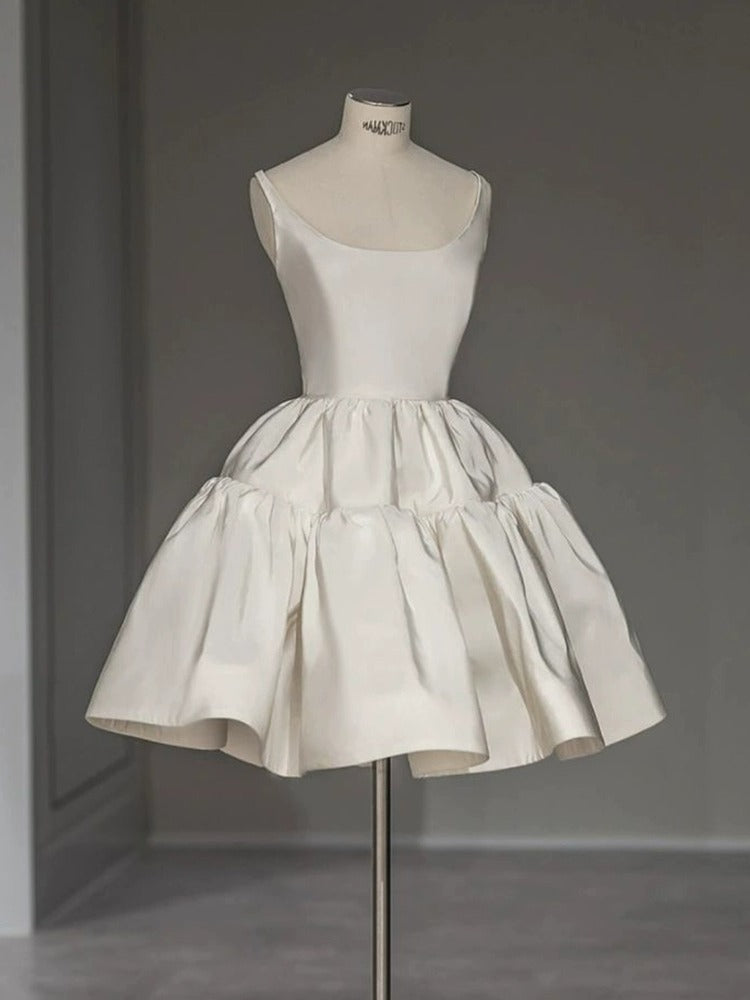 Chic Ball Gown Straps White Satin Homecoming Dresses Birthday Dress Birthday Outfits