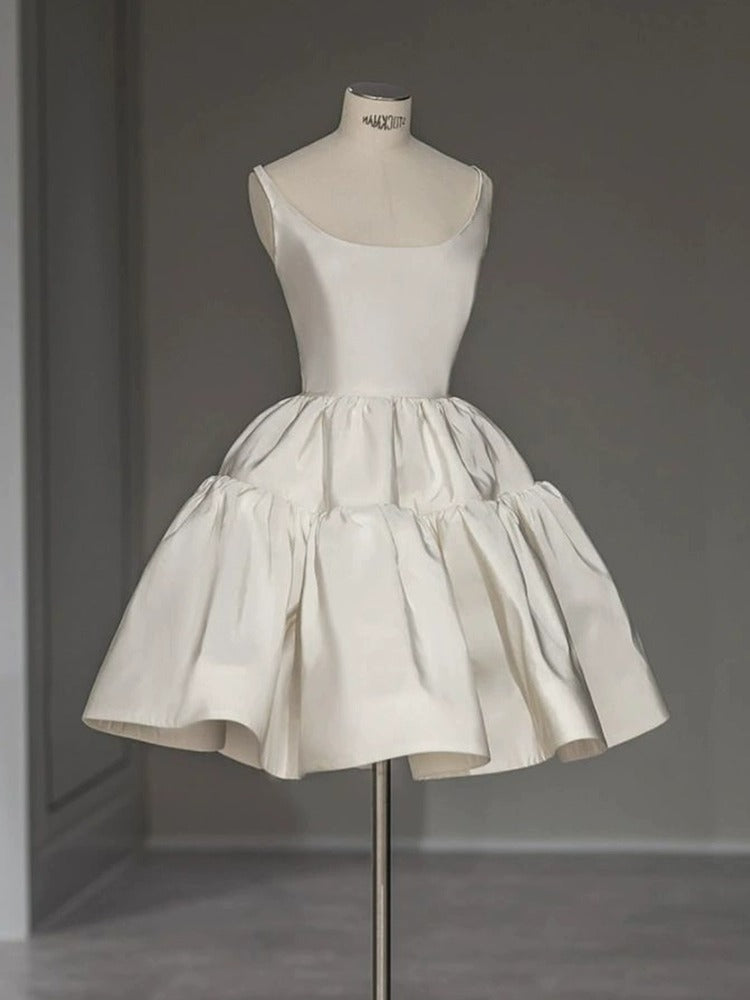 Chic Ball Gown Straps White Satin Homecoming Dresses Birthday Dress Birthday Outfits