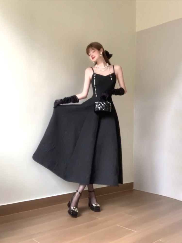 Sexy A line Spaghetti Straps Black Satin Women's Beach Dress Vacation Dresses Birthday Dress - View 4 | VelvetHem