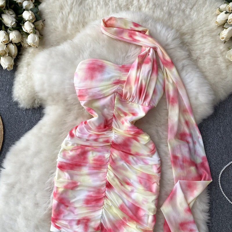 Sexy Sheath Strapless Pink Floral Holiday Dresses Short Length Women's Dress - View 3 | VelvetHem