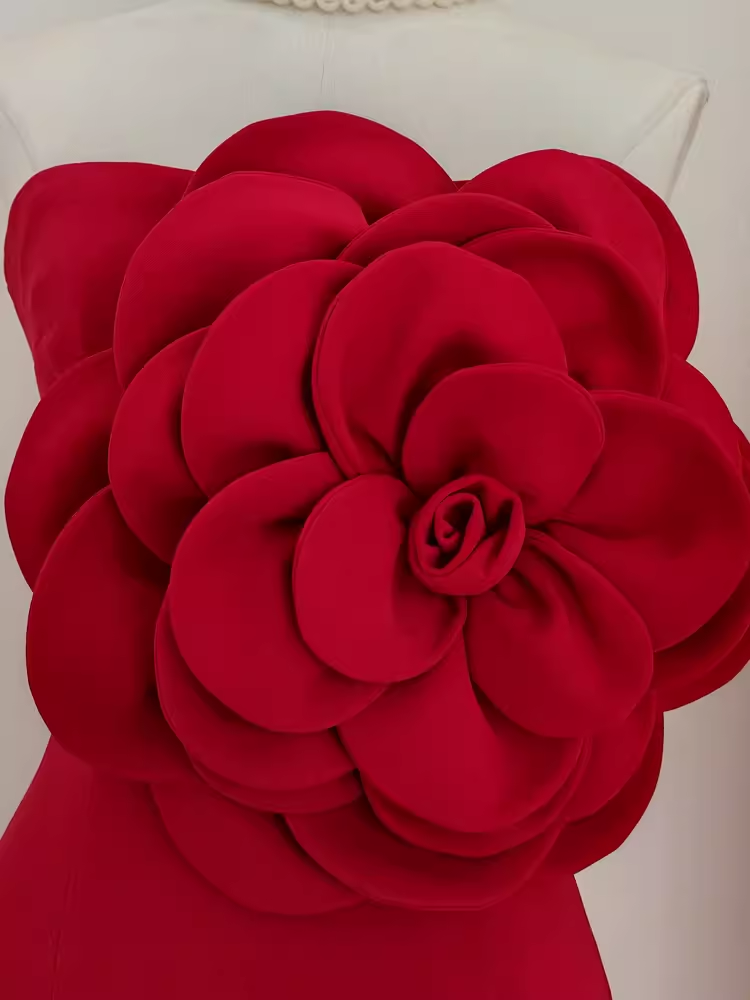 Simple Sheath Strapless Red Satin Travel Vacation Dress Short Birthday Dress - View 3 | VelvetHem