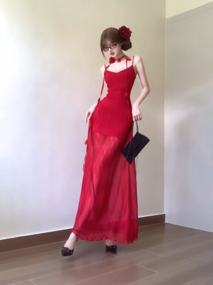 Vintage Sheath Spaghetti Straps Red Holiday Dress Birthday Dresses Birthday Outfits - View 4 | VelvetHem