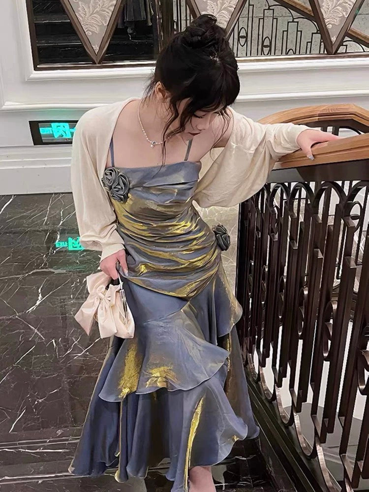 Retro Mermaid Spaghetti Straps Satin Long Party Dress Green Prom Dresses