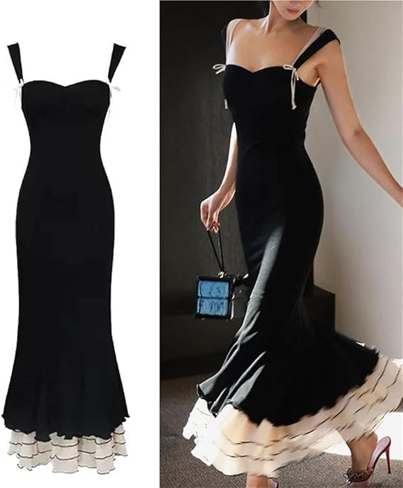 Sexy Mermaid Straps Chiffon Black Prom Dresses Party Dress