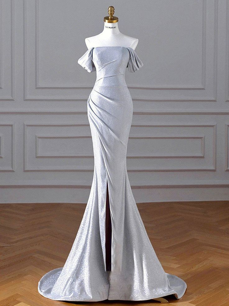 Pretty Mermaid Off The Shoulder Sequin Slit Long Prom Dresses Party Dress