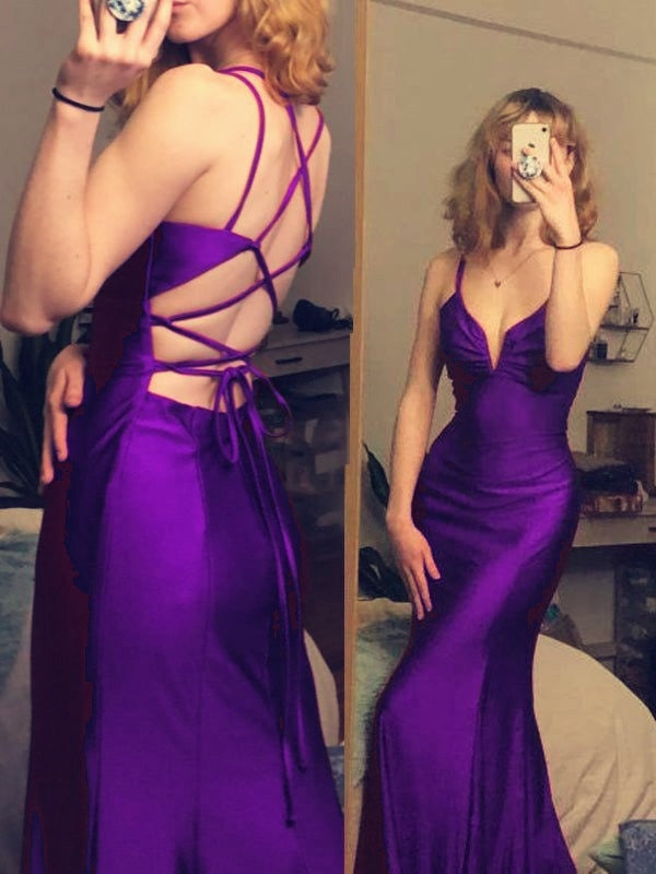 Burgundy mermaid long prom dress v-neck tight simple prom dress