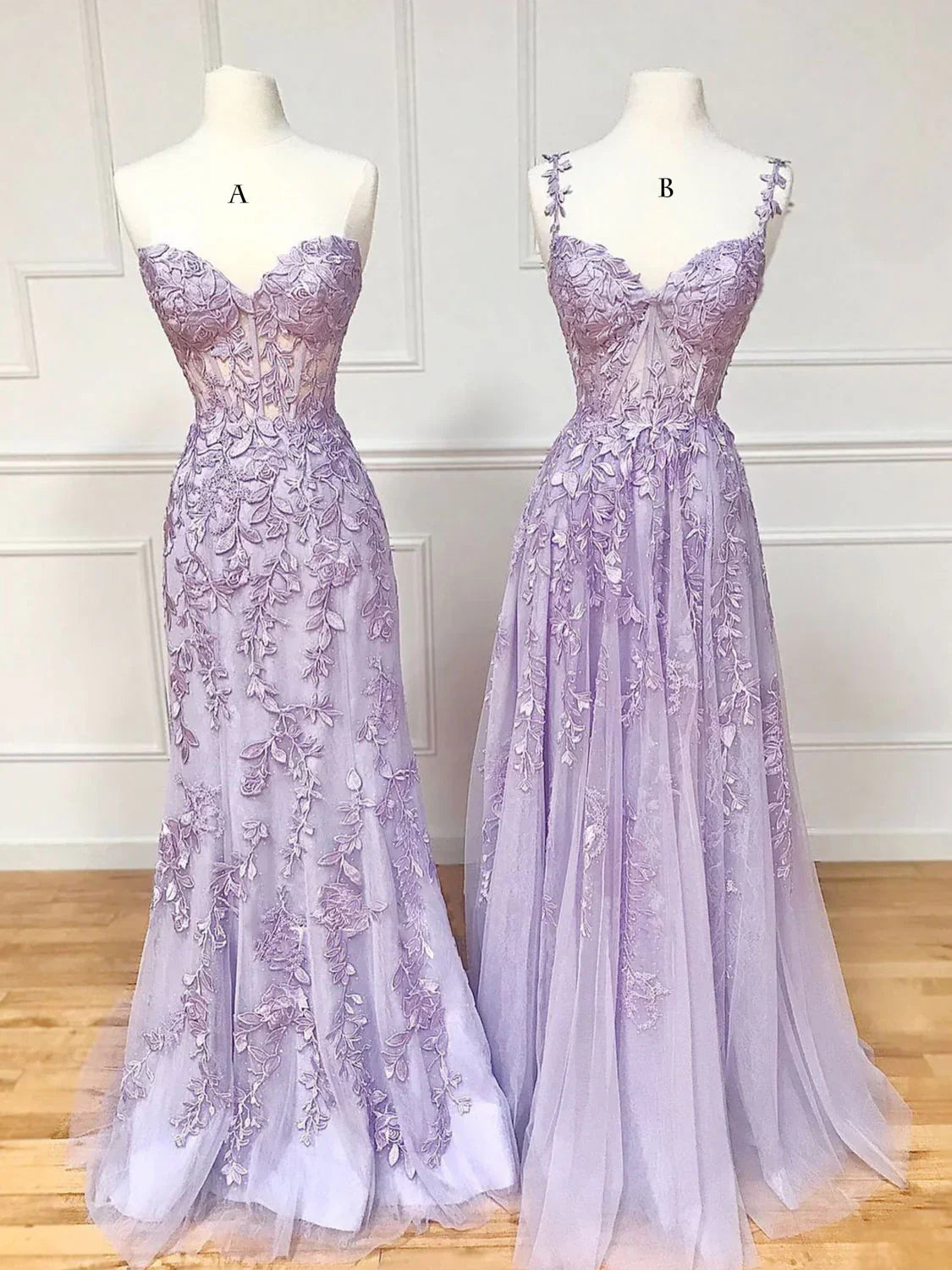 Elegant Mermaid Sleeveless Lace Lilac Evening Prom Dresses Long Prom Dresses - View 7 | VelvetHem