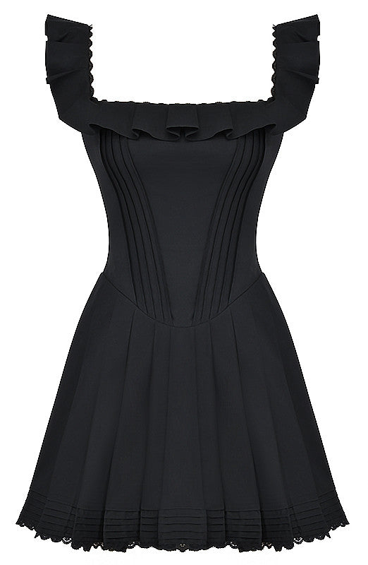 Vintage A line Straps Layered Lace Mini Dresses Black Homecoming Dress 16th Birthday Dresses - View 2 | VelvetHem