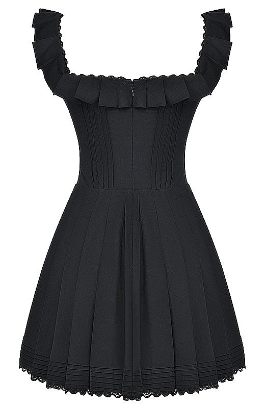 Vintage A line Straps Layered Lace Mini Dresses Black Homecoming Dress 16th Birthday Dresses - View 3 | VelvetHem
