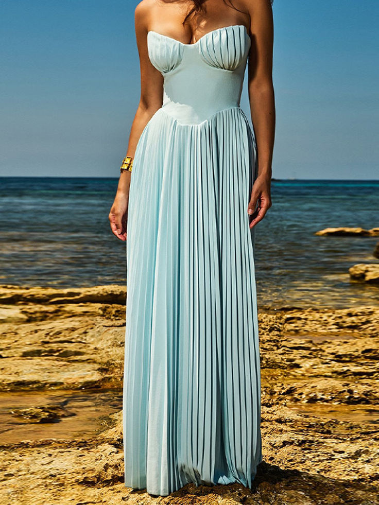 Sweetheart Sleeveless Chiffon Blue A-line Long Evening Prom Dresses - View 3 | VelvetHem