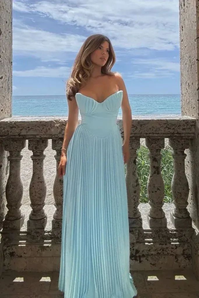 Sweetheart Sleeveless Chiffon Blue A-line Long Evening Prom Dresses - View 2 | VelvetHem