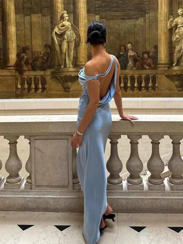 Formal One-shoulder Sleeveless Mermaid Satin Evening Prom Dresses