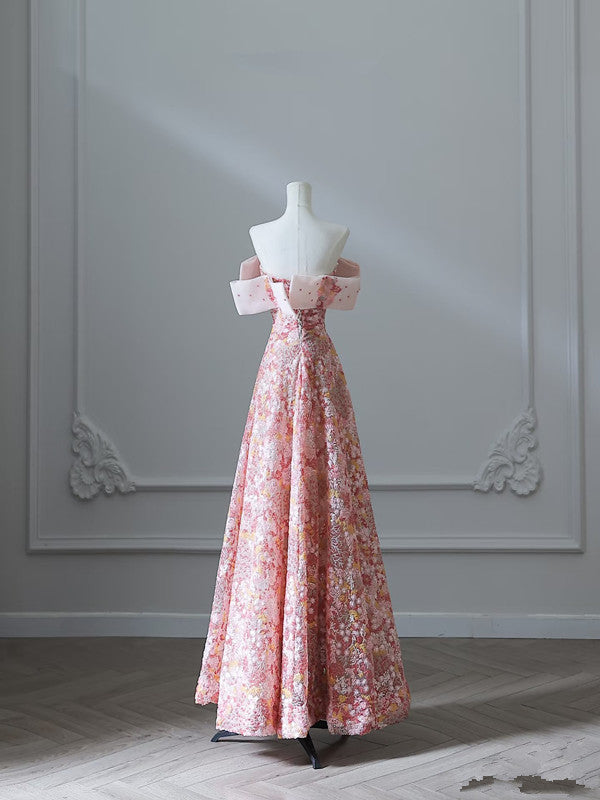 Pretty A Line Off The Shoulder Sequin Pink Floor Length Evening Dress Prom Dresses - View 6 | VelvetHem